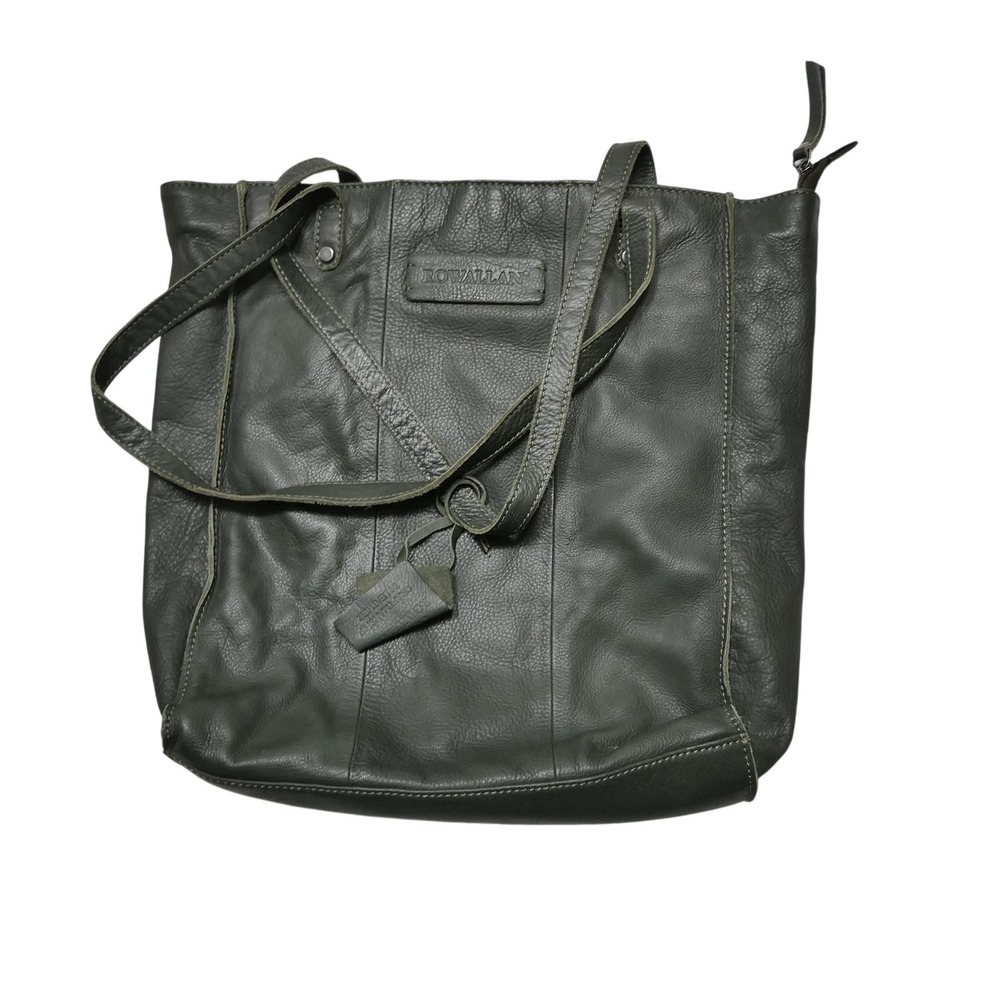 Rowallan Leather Shoulder Bag Womens Large Green Handmade Tote Zip Pockets